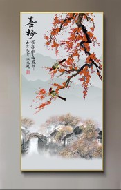 原创玄关手绘梅花喜鹊装饰画