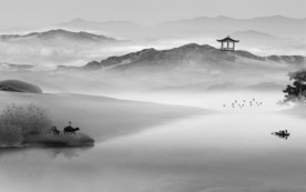 大气灰色山水画 TIF分层画