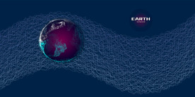 弯曲线条与粒子地球科技元素设计