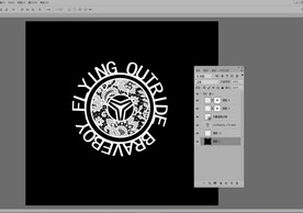 时尚英文绣花内嵌圆圈黑底图案设