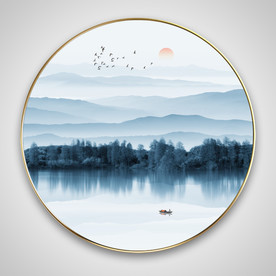 新中式山水风景画圆形装饰画