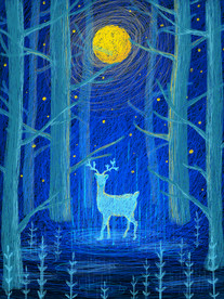 线圈插画森林与鹿梦幻原创插画