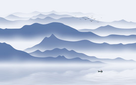 新中式意境水墨山水画电视背景墙