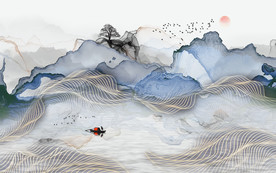 抽象线条山水背景墙图片