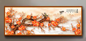 原创高清梅花花鸟装饰画背景墙