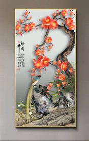 原创玄关梅花喜鹊装饰画背景墙