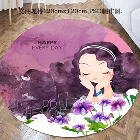 时尚圆形卡通美女地毯