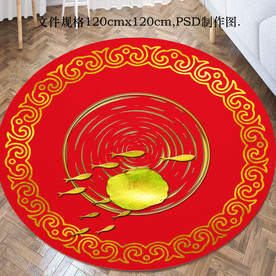 古风红色金边荷花圆形地毯