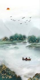 新中式玄关山水画