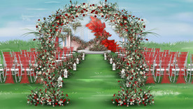 红色户外婚礼仪式区