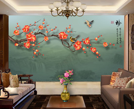 原创梅花花鸟装饰画背景墙