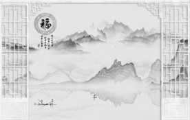 灰色客厅山水画 TIF分层
