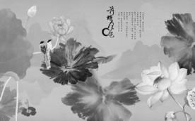 荷花 山水背景墙 TIF分层