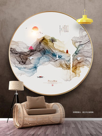 圆形装饰画 抽象水墨画