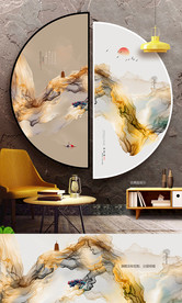 组合无框画 新中式水墨画