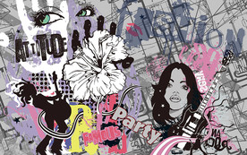 个性欧美涂鸦美女工装背景墙