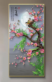 原创手绘梅花竹子花鸟玄关装饰画