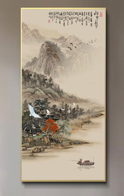 原创玄关水墨山水山水情风景画