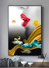 美女红唇抽象麋鹿装饰画