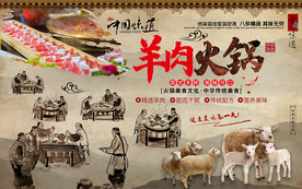 中国风复古羊肉火锅美食工装背景