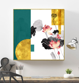 新中式国画水墨金箔荷花装饰画