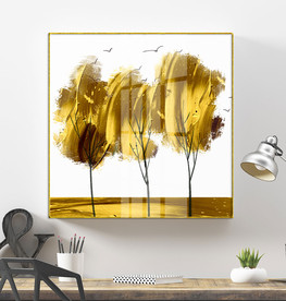 新中式笔刷金箔金色摇钱树装饰画