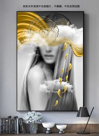 美女金箔九鱼聚财抽象黑白装饰画