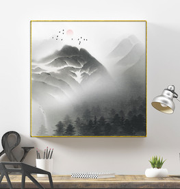 新中式水墨黑白国画山水装饰画