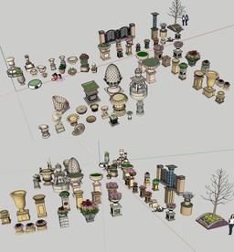 花钵花柱树池su景观小品