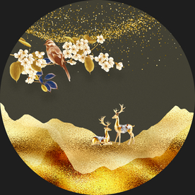 新中式山水麋鹿意境装饰画