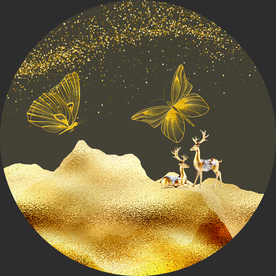 新中式装饰画 中式麋鹿山水