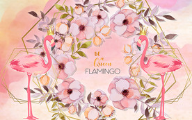 浪漫火烈鸟花环电视背景墙