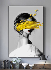 笔刷金鱼美女黑白装饰画