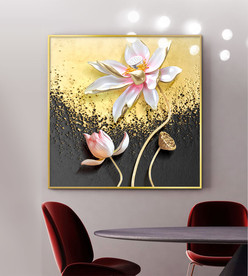 现代简约金箔荷花立体装饰画