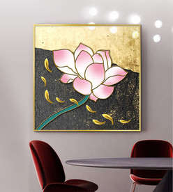 新中式金箔荷花线条立体装饰画