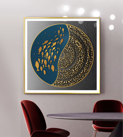 新中式金箔金鱼线条立体装饰画