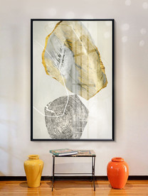 轻奢石头羽毛年轮装饰画