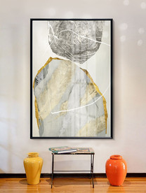 轻奢石头羽毛年轮装饰画