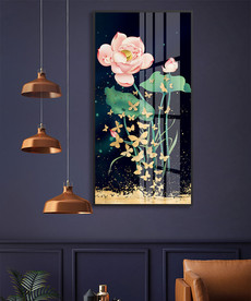 新中式荷花蝴蝶金箔装饰画