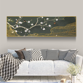 花鸟金箔线条横幅装饰画