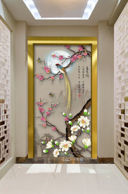 原创玄关梅花喜鹊玉兰装饰画