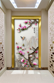 原创玄关玉兰花鸟装饰画背景墙