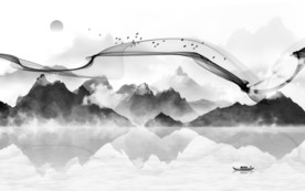 新中式山水中国风画 TIF分层