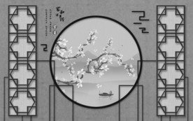 中式 山水画背景墙 TIF分层