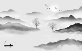 水墨山水背景装饰画TIF分层