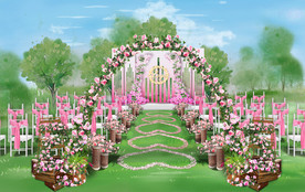 粉色户外婚礼仪式区