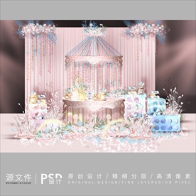 粉色婚礼甜品区效果