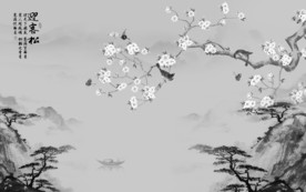 现代山水画背景墙 TIF分层