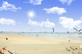 沙滩蓝天白云