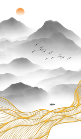 山水挂画 玄关山水画 线条山水